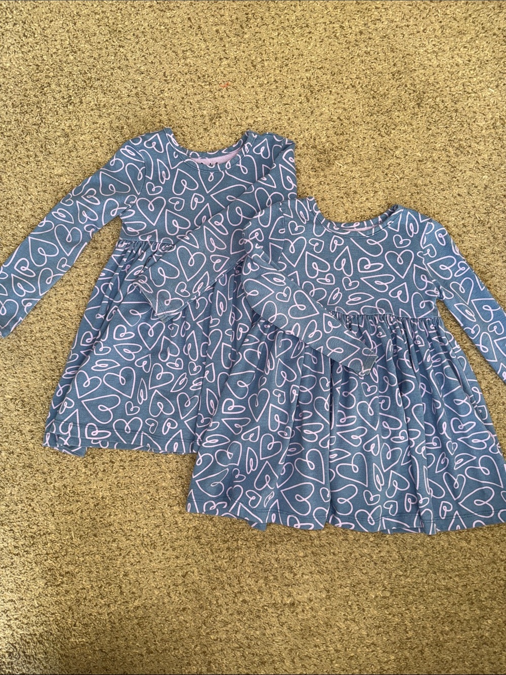 Twin set Girls' Blue Heart-Print Long Sleeve Casual Dresses